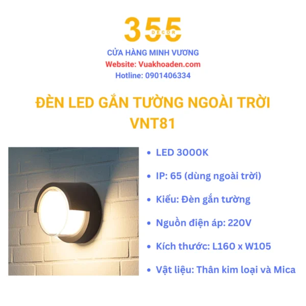 Đèn LED 355decor gắn tường ngoài trời VNT81