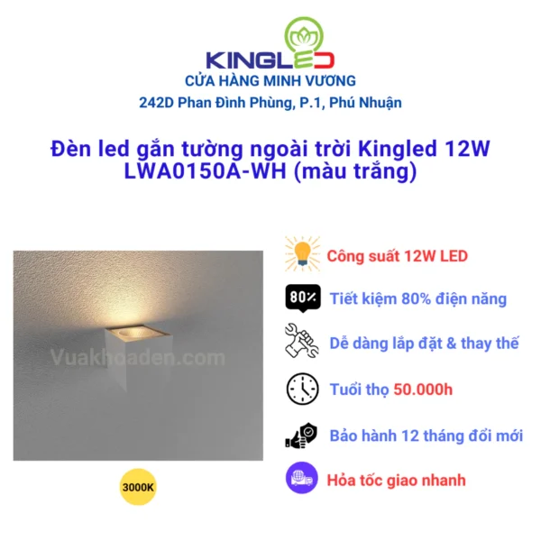 ĐÈN GẮN TƯỜNG NGOÀI TRỜI KINGLED 12W LWA0150A-BK/WH - Hình ảnh 2