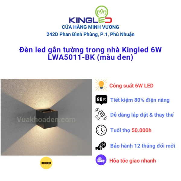 ĐÈN GẮN TƯỜNG TRONG NHÀ KINGLED 6Wx2 LWA5011-BK/WH - Hình ảnh 2