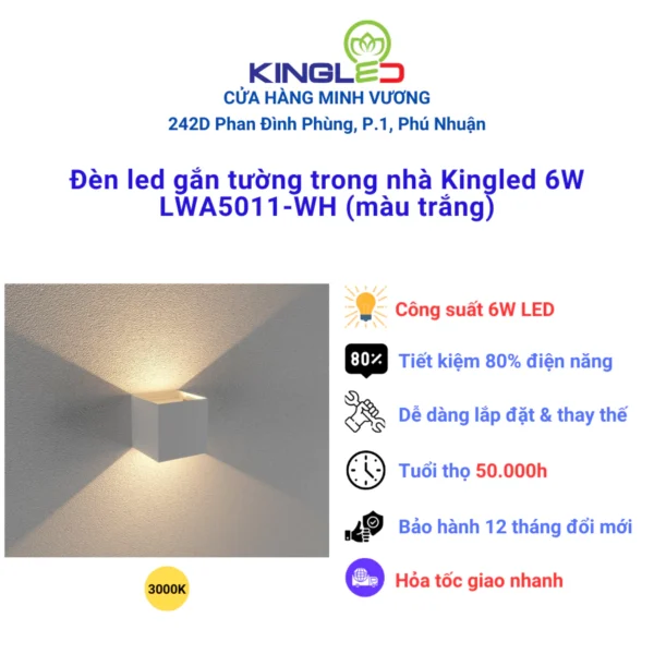 ĐÈN GẮN TƯỜNG TRONG NHÀ KINGLED 6Wx2 LWA5011-BK/WH