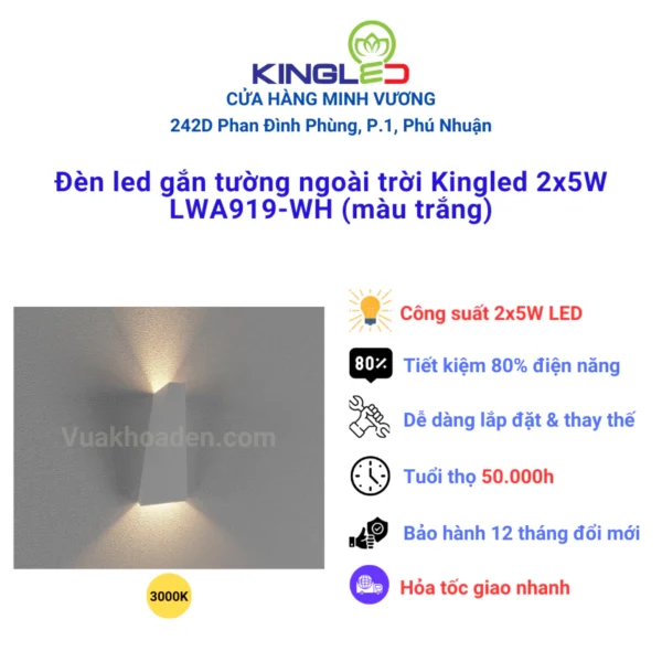 ĐÈN GẮN TƯỜNG NGOÀI TRỜI KINGLED 2x5W LWA919-BK/WH - Hình ảnh 2